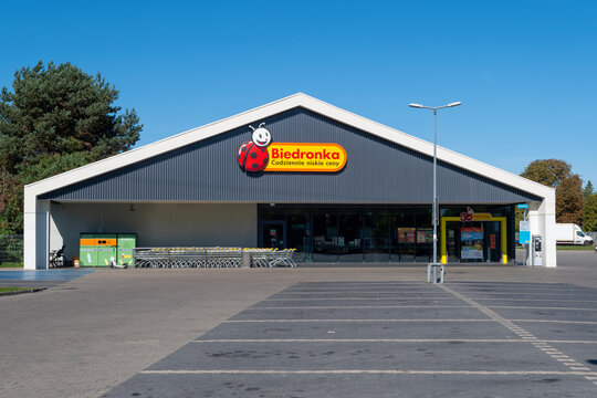 Warsaw, Poland - September 21, 2025: Biedronka supermarket exterior view