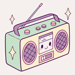 Kawaii Style Boombox with Cute Face and Pastel Colors radio portable