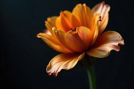 A stark, close-up image depicting a wilted flower, its petals shriveled and brown, signifying the absolute end of life , blossom, ruin