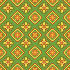 Seamless fabric pattern, Bohemian, yellow, blue, white, floral, geometric, antique, native american, cloth, black background 