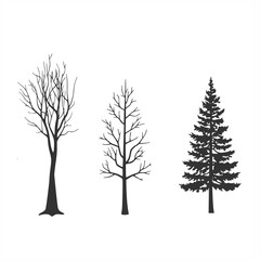 Obraz premium Bundle of bare tree silhouettes vector editable with multiple detailed branch structures ideal for landscape illustration nature artwork botanical concepts winter