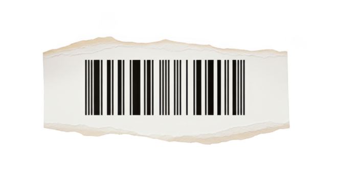 Torn paper with barcode isolated on transparent background