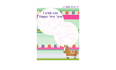 2026年（令和8年）午年うま年・年賀状デザインアート03ベクター