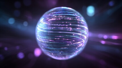 Futuristic glowing orb representing global network connections and data flow.