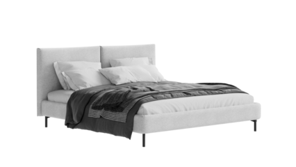 White bed on a transparent background. Furniture for collages, graphics designs, and presentations.