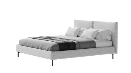 Modern bed with a white headboard. Furniture for colleges, marketing, and presentations.
