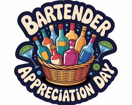 Bartender appreciation day with a basket of drinks, isolated on white background