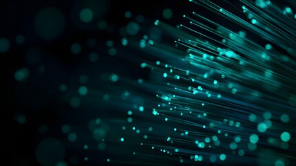 Glowing fiber optic cables transmitting data with light speed.