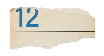 Torn paper with number 12 isolated on transparent background