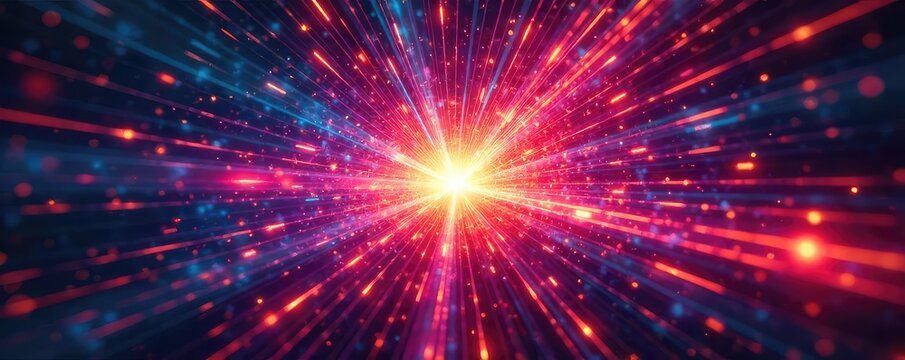 Vibrant streaks of light burst from a central point, radiating outwards in a dynamic, colorful explosion  Perfect for concepts of energy, innovation, and creativity ,  science,  light