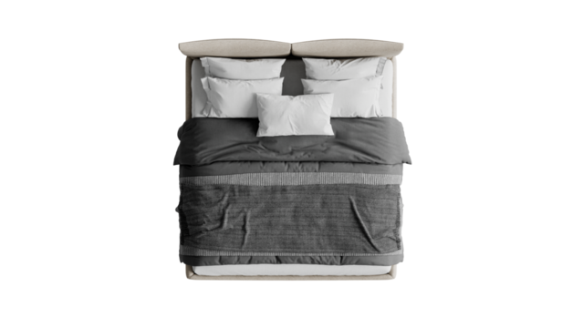 Top view of a bed on an isolated background. Furniture for collages, graphics designs, and presentations.
