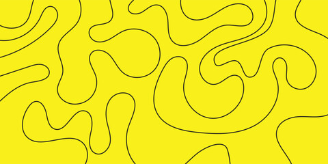 Abstract Shapes Yellow: Flowing Black Lines, Modern Art Design, Background