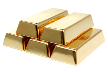 Stack of shiny gold bars isolated on white background