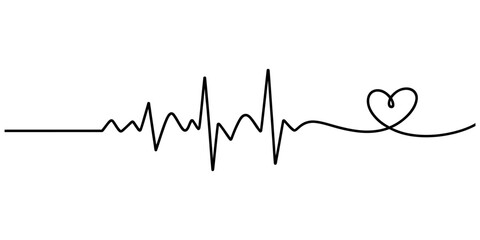 Heartbeat line drawing with an abstract heart shape, symbolizing love, life, health, and medical care, continuous minimalist illustration Vector, illustration