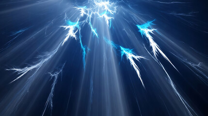 Blue glowing lightning with light rays in a dark background
