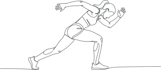 Dynamic line art depicts a female athlete in mid sprint motion