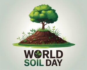 World soil day concept with a green tree growing on a fertile earth mound