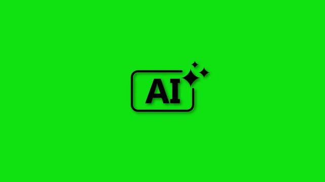 Black AI logo with sparkles on a bright green background artificial intelligence icon