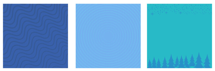 Blue Christmas geometric background collection. Merry Christmas poster, social media post layout, quiz backdrop, square banner design template set with snow