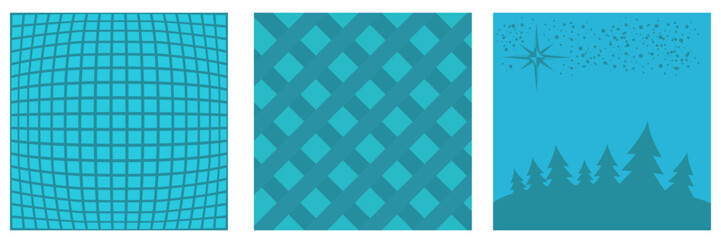 Blue Christmas geometric background collection. Merry Christmas poster, social media post layout, quiz backdrop, square banner design template set with snow