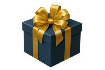 Dark blue gift box with golden ribbon bow a symbol of celebration, giving, and special surprise