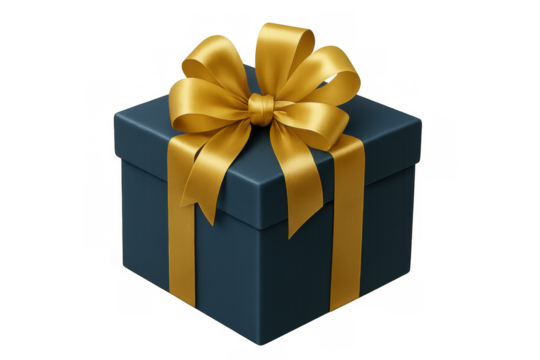 Dark blue gift box with golden ribbon bow a symbol of celebration, giving, and special surprise