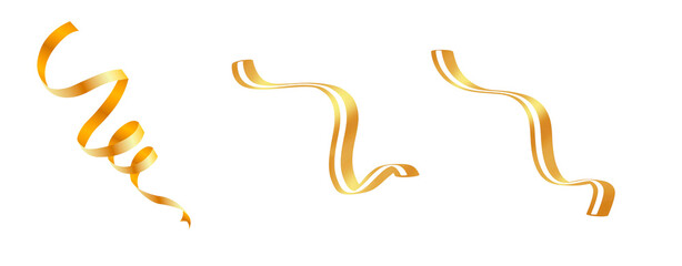 set of golden ribbons for party celebration birthday decoration invitation card christmas decoration designs gift presents package hangings for decoration isolated on transparent background