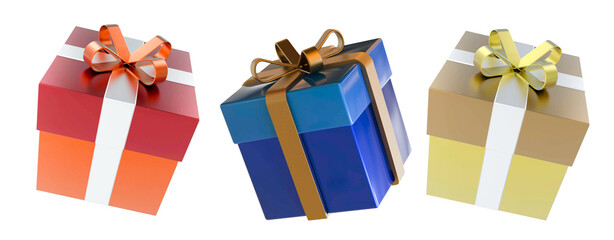 set of  gift boxes surprise  for birthday christmas anniversary decoration design blue brown  and golden boxes 