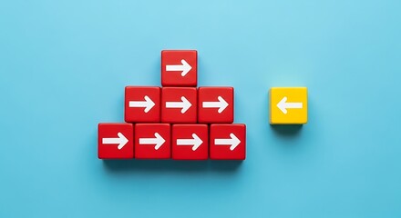 Red arrows pointing right with one yellow arrow pointing left