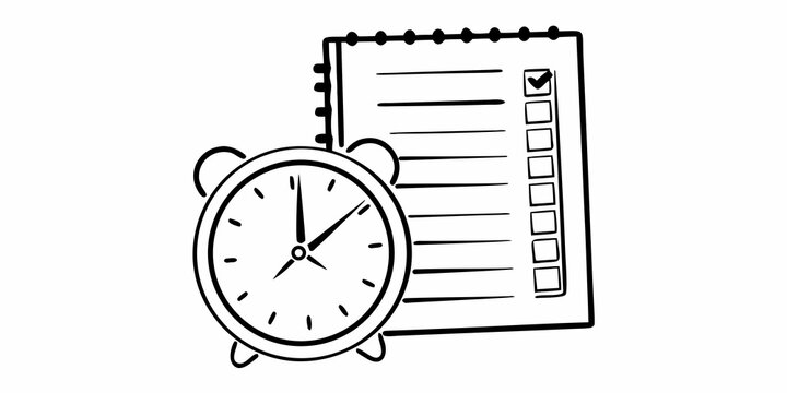 Illustration of an alarm clock next to a checklist with one item marked as completed on a white background