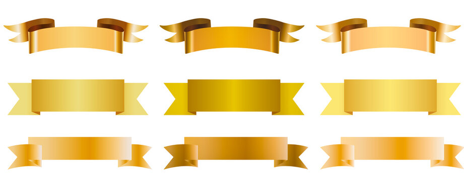 set of golden banners  isolated on transparent background for announcements offers titles logo designs company names decoration designs cards greeting invitation business 