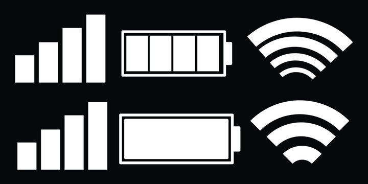 Mobile interface top bar icon set. iPhone ios notification bar includes: battery, wifi, signal icons