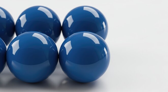 An abstract close up of multiple, highly reflective, perfectly smooth blue spheres arranged geometrically on a clean white background ,background ,shiny ,element