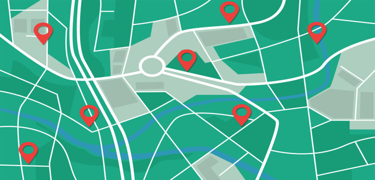 City map with navigation icons illustration