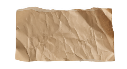 Crinkled brown paper texture isolated on transparent background