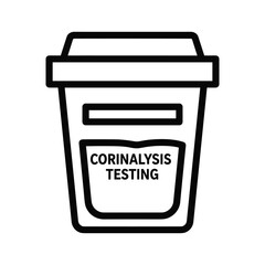 Outline icon of a specimen collection cup labeled for corinalysis testing, isolated on