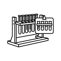 Outline icon of test tube rack holding multiple laboratory test tubes for chemical experiment or scientific research isolated on
