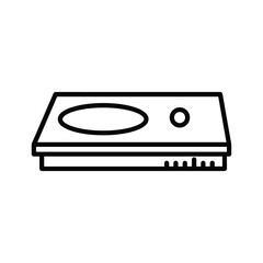 Black and white line art icon representing a modern electric cooktop or induction hob with one large and one small burner element