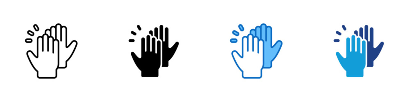 Team Collaboration Multiple Style Icon Design Vector - two raised hands giving a high five with lines indicating motion, suggesting teamwork, unity, and supportive group effort