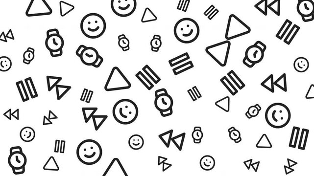Pattern of Abstract Black and White Geometric Symbols and Shapes on White Background, Graphic Design, Flat View