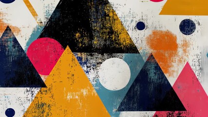 Abstract art background of colorful triangles and circles on white backdrop, modern geometric design for creative projects - Powered by Adobe