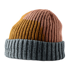 Single Knit Beanie with Vertical Stripes in Muted Tones on a White Background without Shadows for Stock Photography