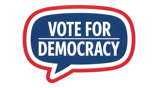 Democratic election campaign message in a speech bubble saying vote for democracy isolated on transparent background