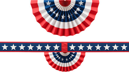 Festive red white and blue american patriotic bunting and star garland decoration isolated on transparent background