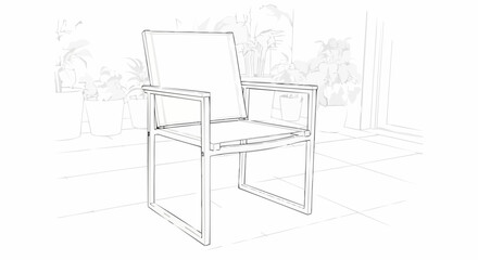 Modern minimalist chair design with armrests and a square frame structure.