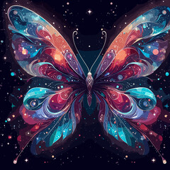 Cosmic Butterfly Illustration with Vibrant Galaxy Patterns 