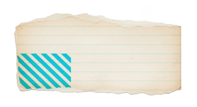 Torn lined paper with blue and green stripes isolated on transparent background