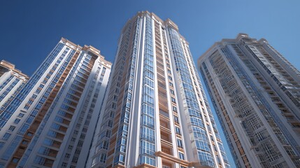 Fototapeta premium Modern Residential Skyscrapers Against Clear Blue Sky.
