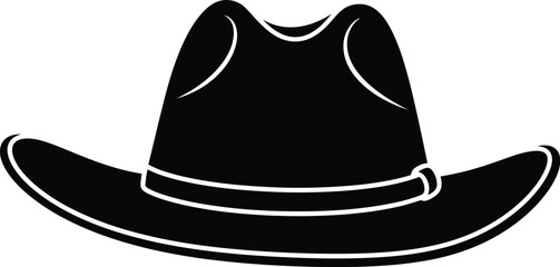 A simple black silhouette of a classic cowboy hat isolated on white