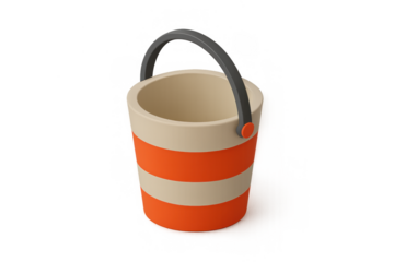 Beach toy bucket in stripes with handle, representing summer fun and childhood play activities